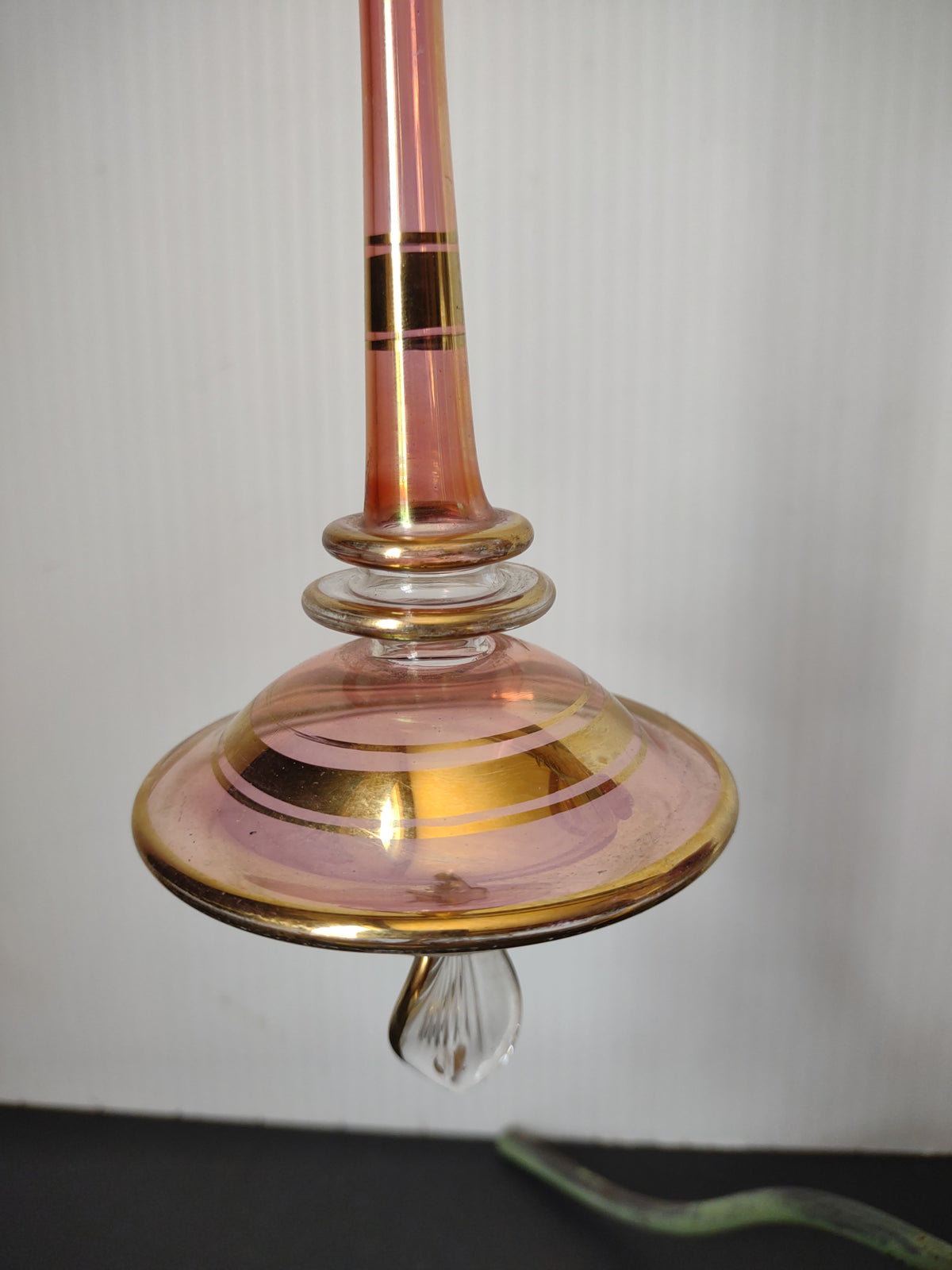 Vintage Pink & Gold Art Glass Hanging Finial Spinner Ornament 6" [8060n]