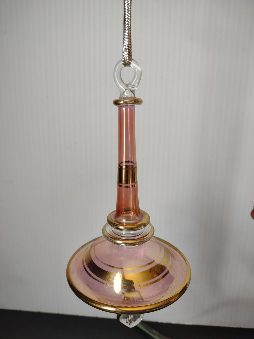 Vintage Pink & Gold Art Glass Hanging Finial Spinner Ornament 6" [8060n]