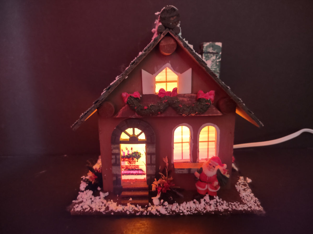 Vintage Lighted Wood Christmas Village House Santa Fireplace 9" [8061n]