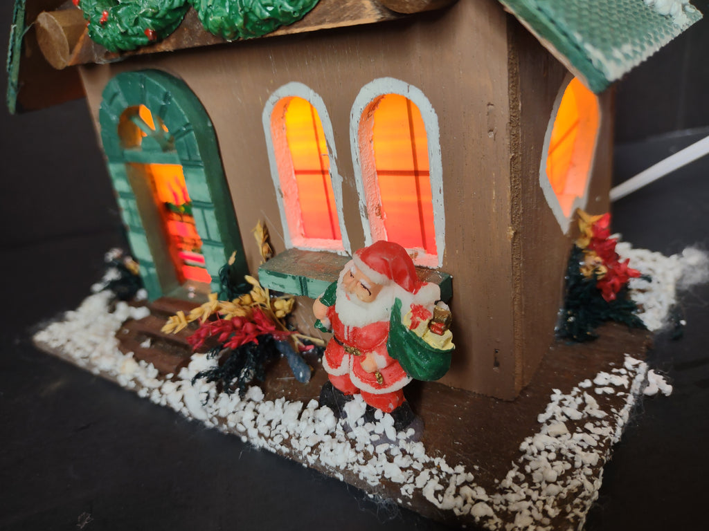 Vintage Lighted Wood Christmas Village House Santa Fireplace 9" [8061n]