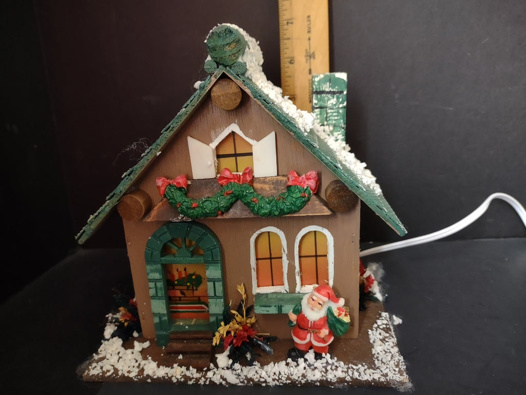 Vintage Lighted Wood Christmas Village House Santa Fireplace 9" [8061n]