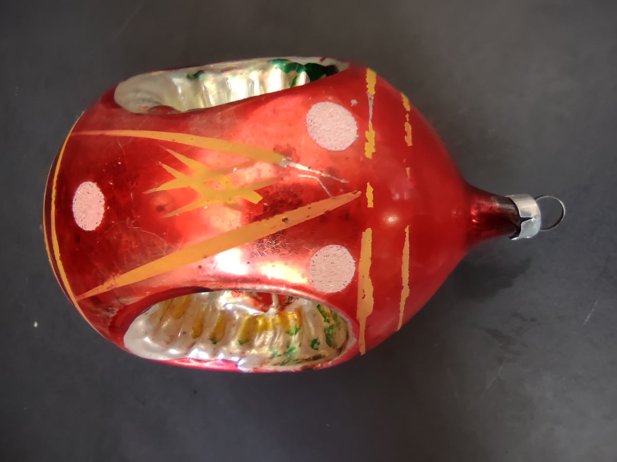 Vintage Red Glass 4" Teardrop Christmas Ornament 3 Indents [8064n]