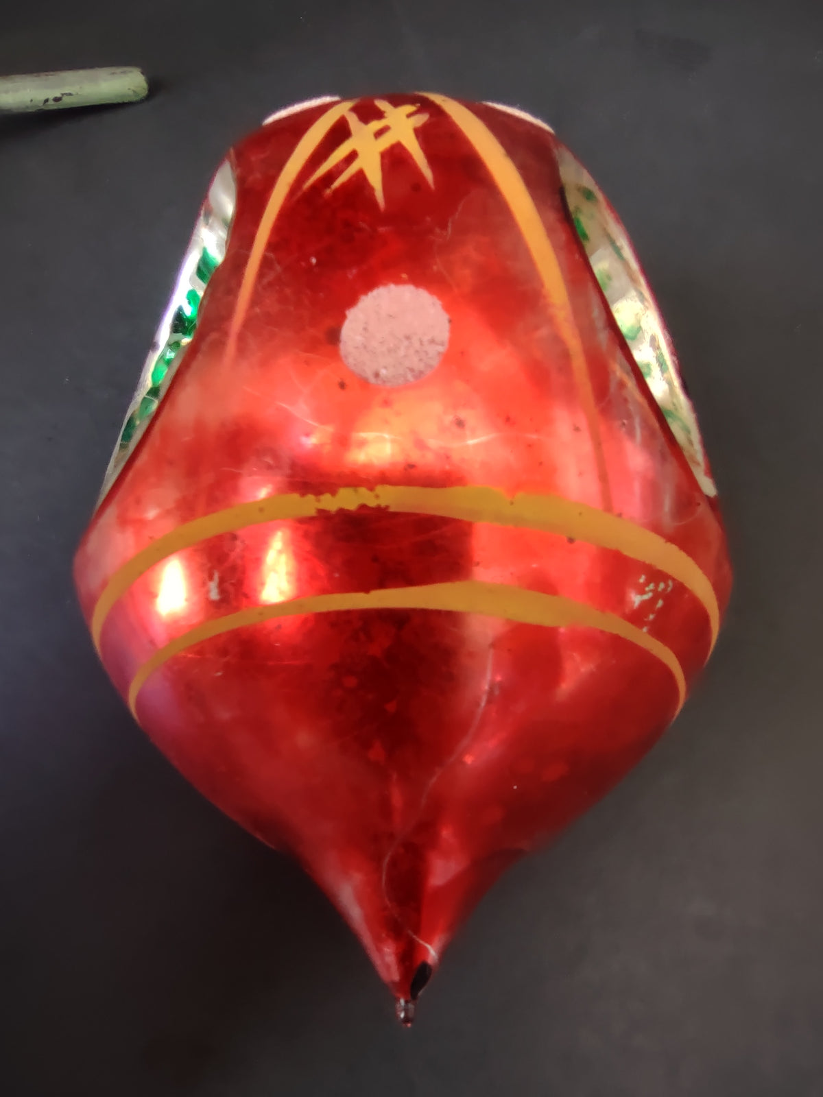 Vintage Red Glass 4" Teardrop Christmas Ornament 3 Indents [8064n]