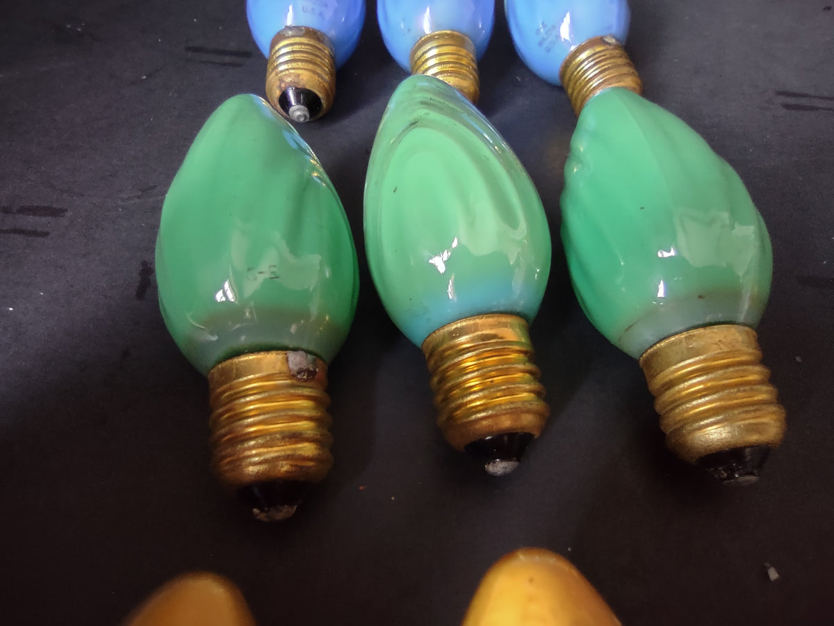 Vintage C9 Swirl Christmas Light Bulbs Blue Green Yellow Red set of 12[8070n]