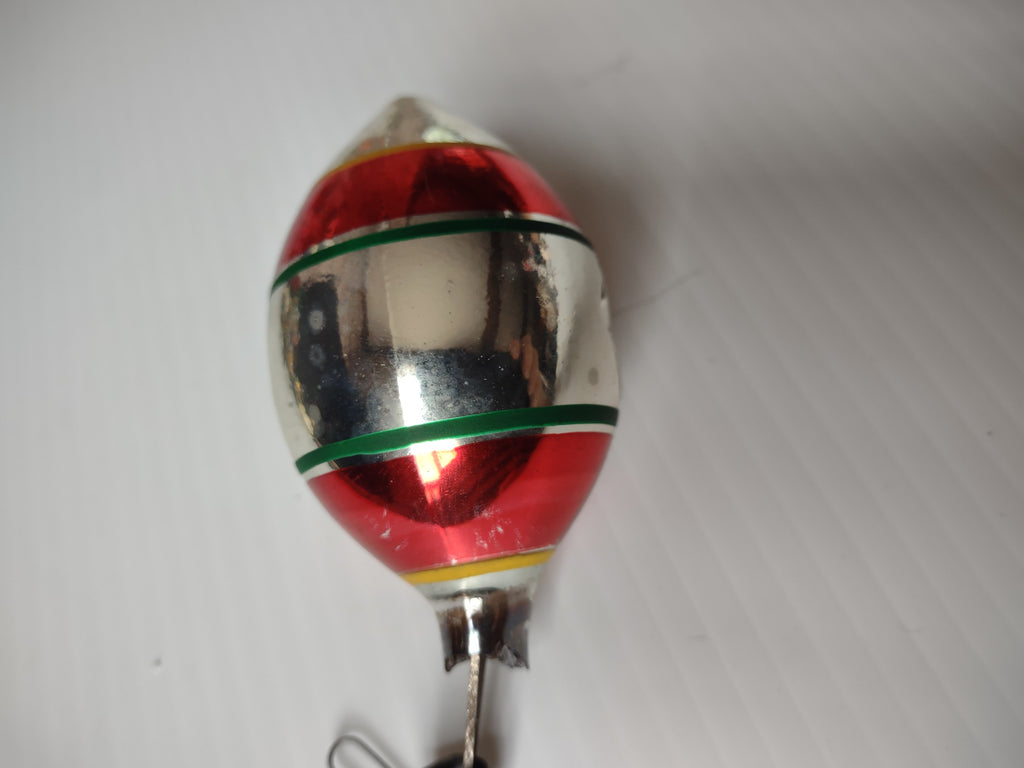 Vintage Red Silver Green Glass Christmas Ornament Diamond Indent IMPERFECT [8068n]