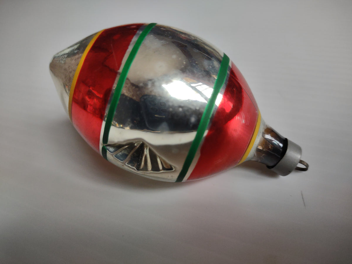 Vintage Red Silver Green Glass Christmas Ornament Diamond Indent IMPERFECT [8068n]