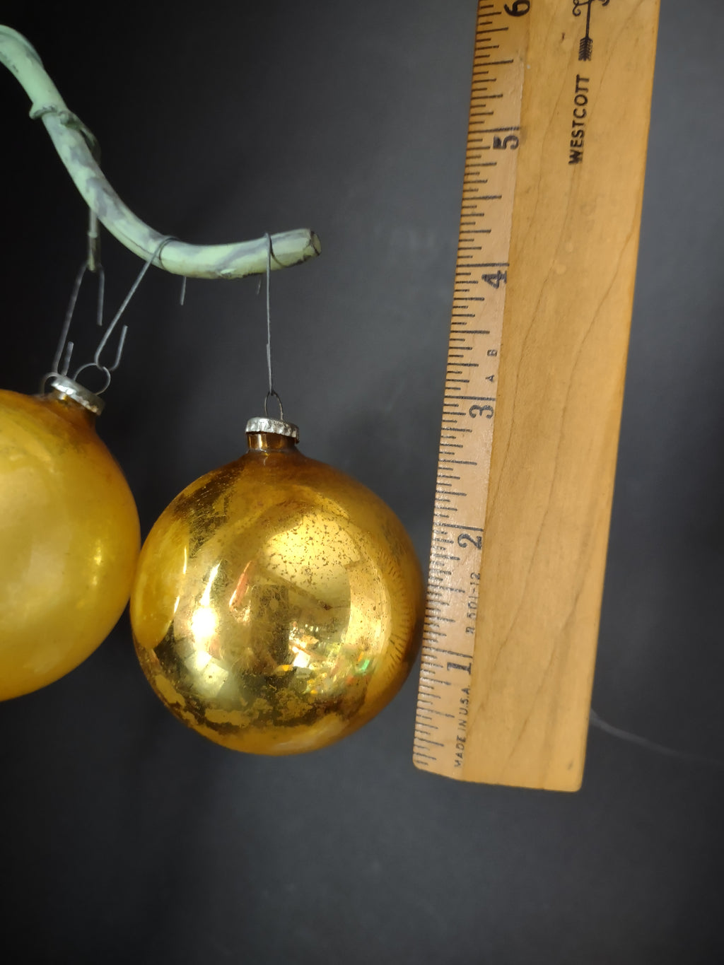 Vintage Set of 3 Gold Glass Christmas Ball Ornaments Japan [8069n]