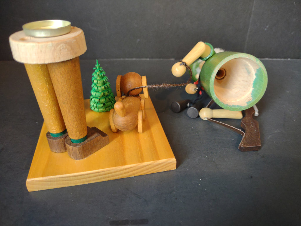 Vintage German Wooden Hunter Smoker Smoking Manikin Cone Incense Burner [8073n]