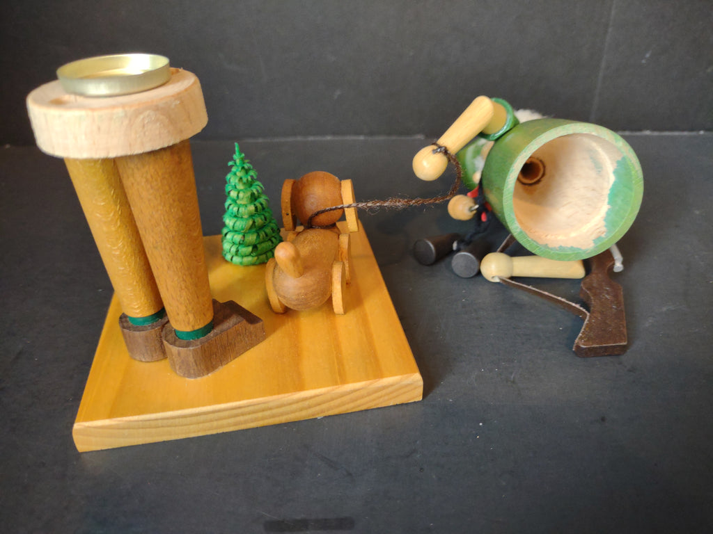 Vintage German Wooden Hunter Smoker Smoking Manikin Cone Incense Burner [8073n]