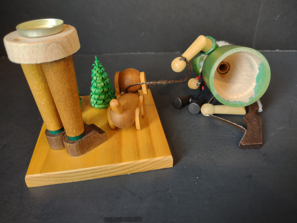Vintage German Wooden Hunter Smoker Smoking Manikin Cone Incense Burner [8073n]
