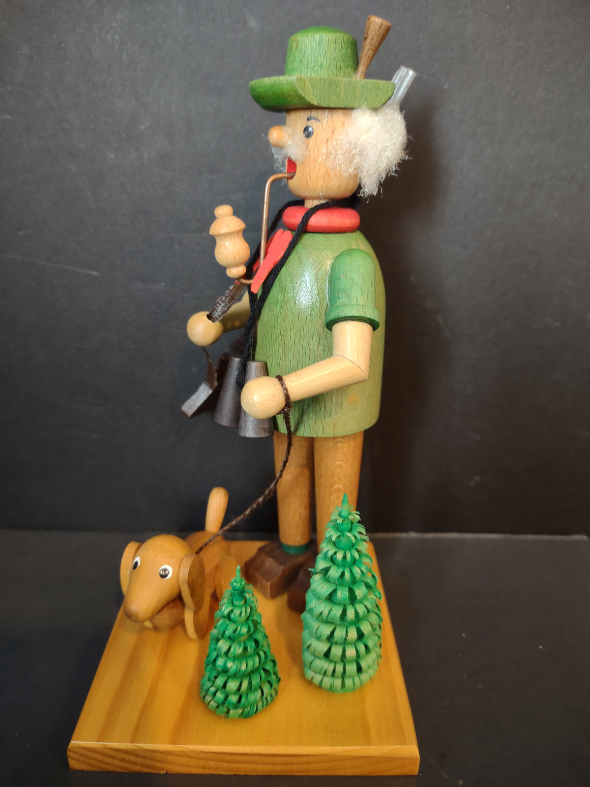 Vintage German Wooden Hunter Smoker Smoking Manikin Cone Incense Burner [8073n]