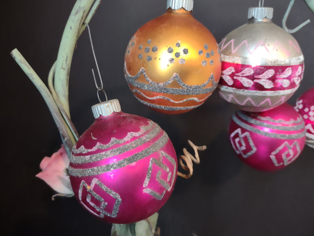 Vintage Shiny Brite Mica 2" Glass Christmas Ornaments Set of 5 [8076n]