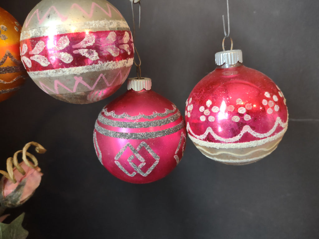 Vintage Shiny Brite Mica 2" Glass Christmas Ornaments Set of 5 [8076n]