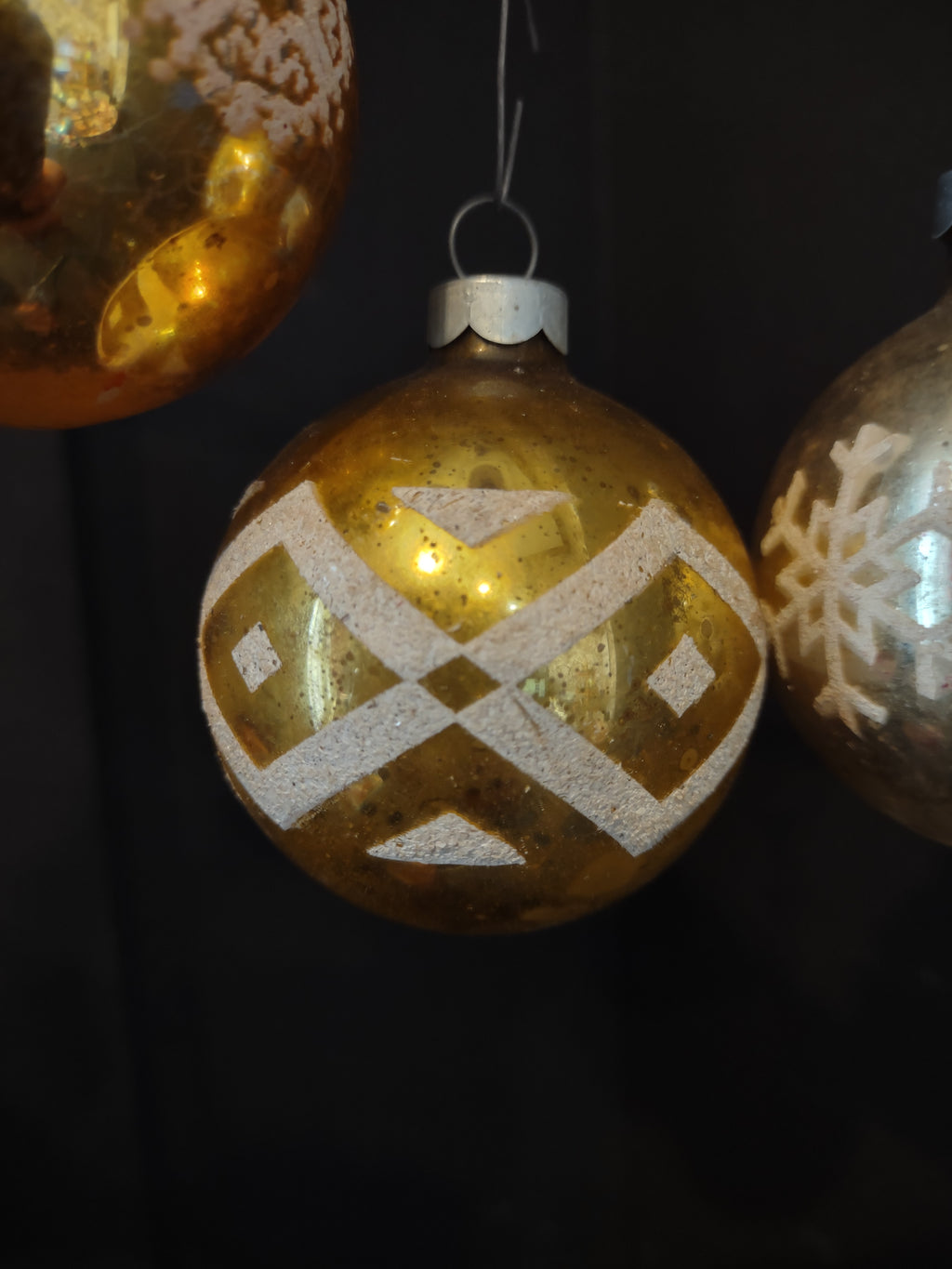 Vintage Made in USA 2" Gold Silver Glass Christmas Ornaments Set 3 [8077n]