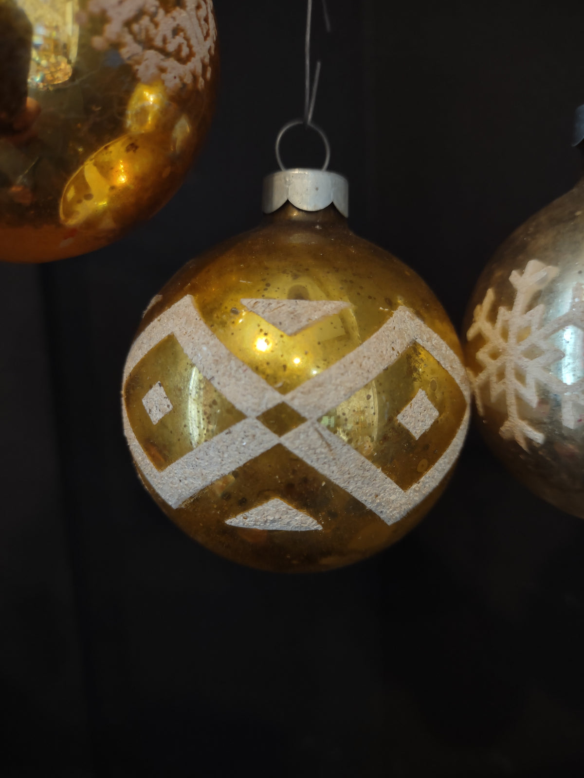 Vintage Made in USA 2" Gold Silver Glass Christmas Ornaments Set 3 [8077n]