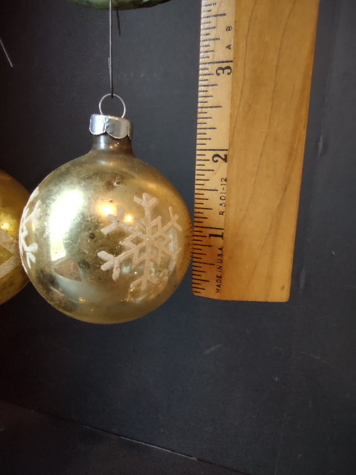 Vintage Made in USA 2" Gold Silver Glass Christmas Ornaments Set 3 [8077n]