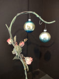 Vintage Shiny Brite USA 2" Blue Silver Glass Christmas Ornaments x 2 [8078n]