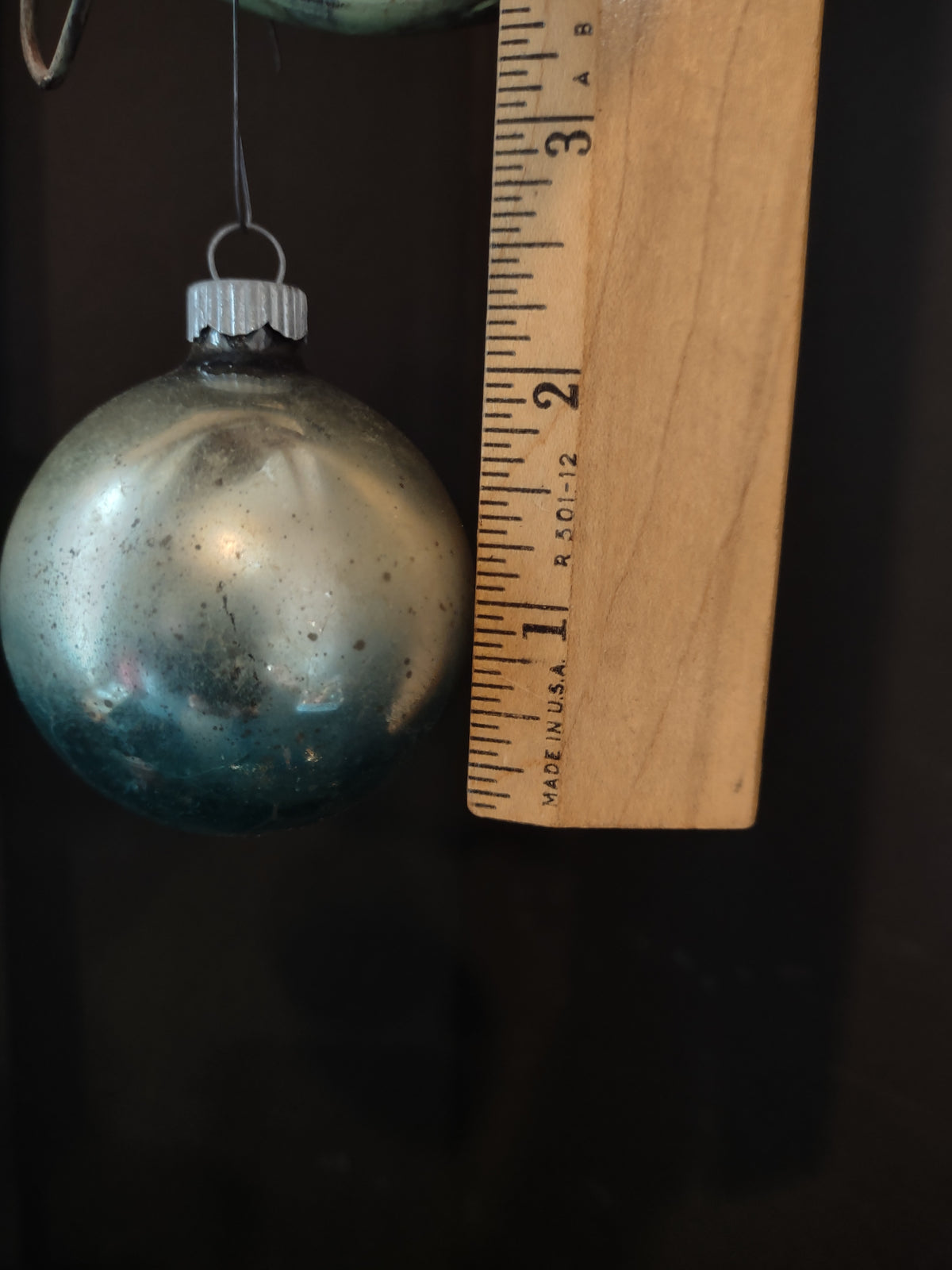 Vintage Shiny Brite USA 2" Blue Silver Glass Christmas Ornaments x 2 [8078n]