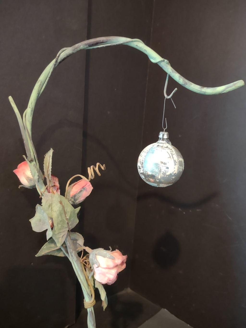 Vintage 2" Silver Glass Christmas Ornament Broken at Top [8079n]