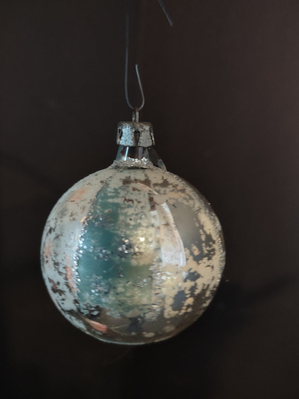 Vintage 2" Silver Glass Christmas Ornament Broken at Top [8079n]