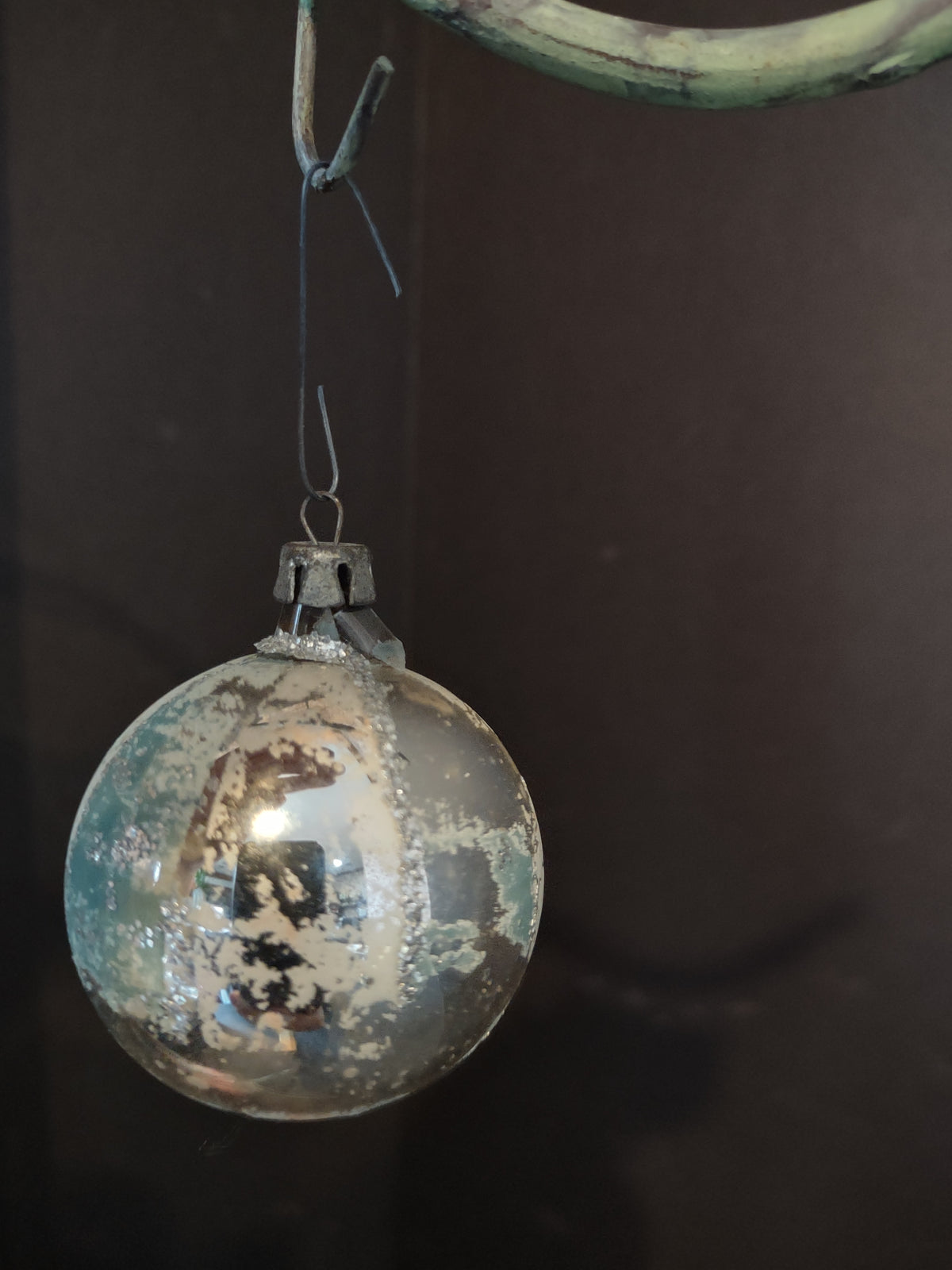 Vintage 2" Silver Glass Christmas Ornament Broken at Top [8079n]