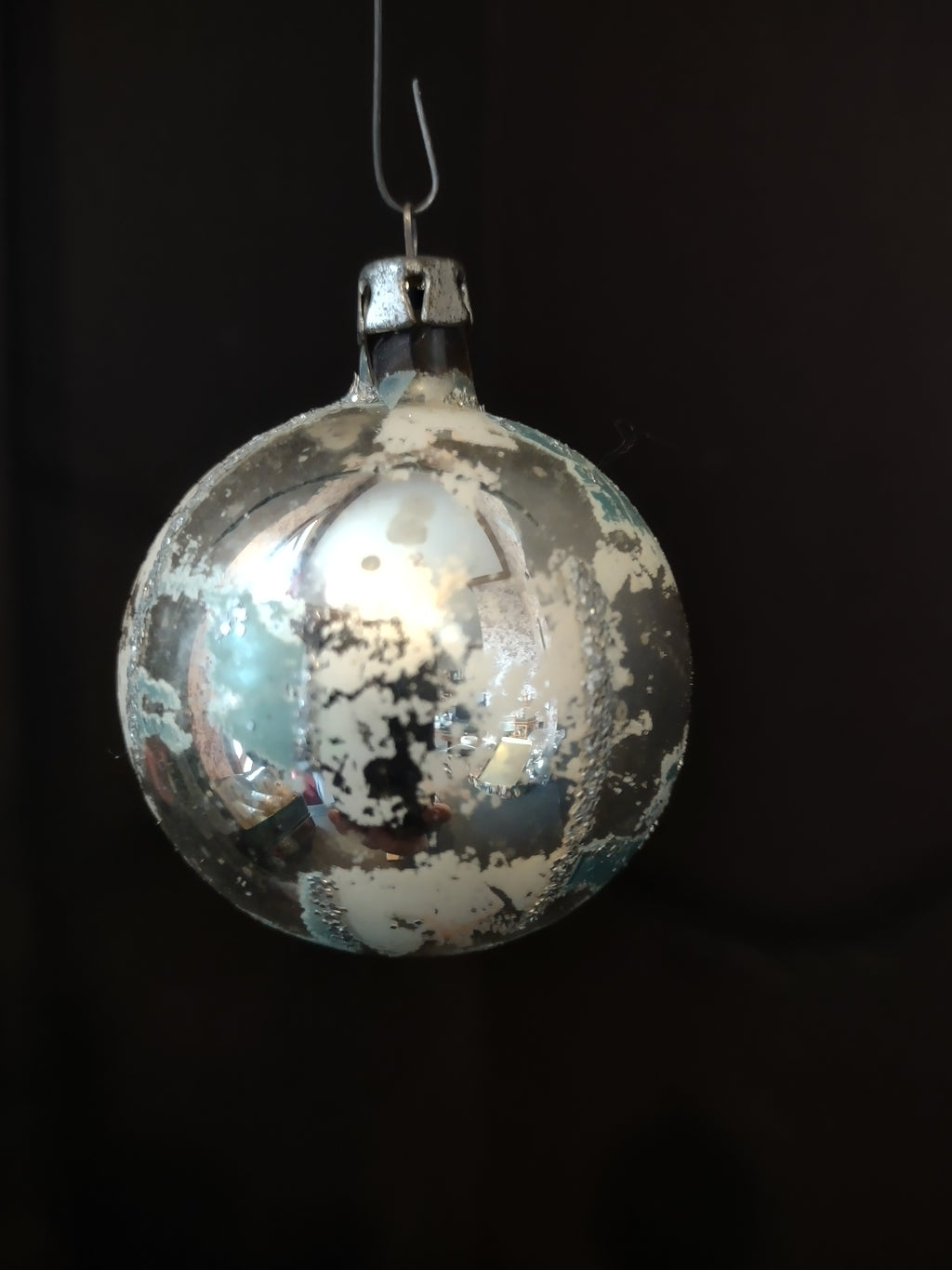Vintage 2" Silver Glass Christmas Ornament Broken at Top [8079n]