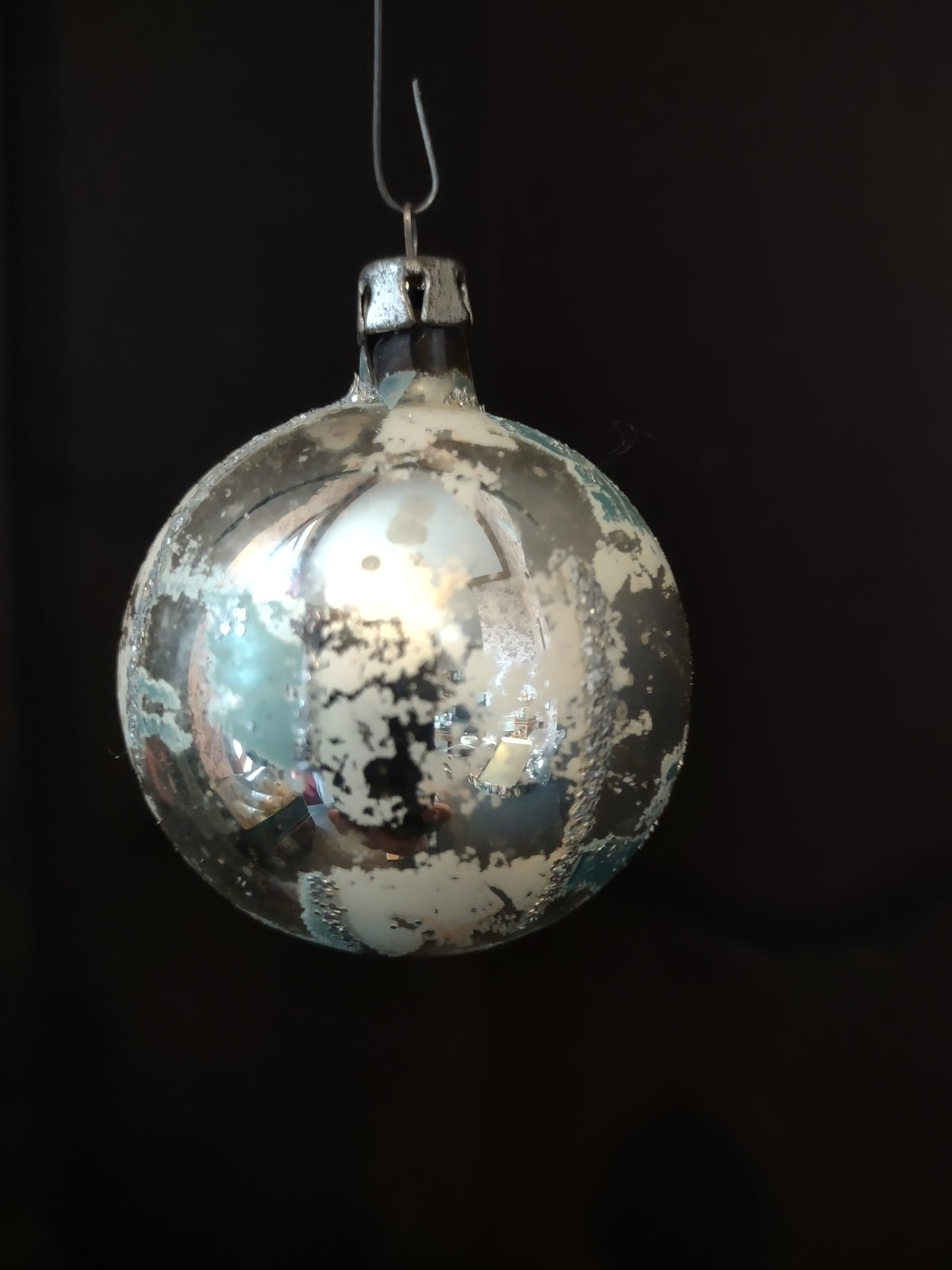 Vintage 2" Silver Glass Christmas Ornament Broken at Top [8079n]