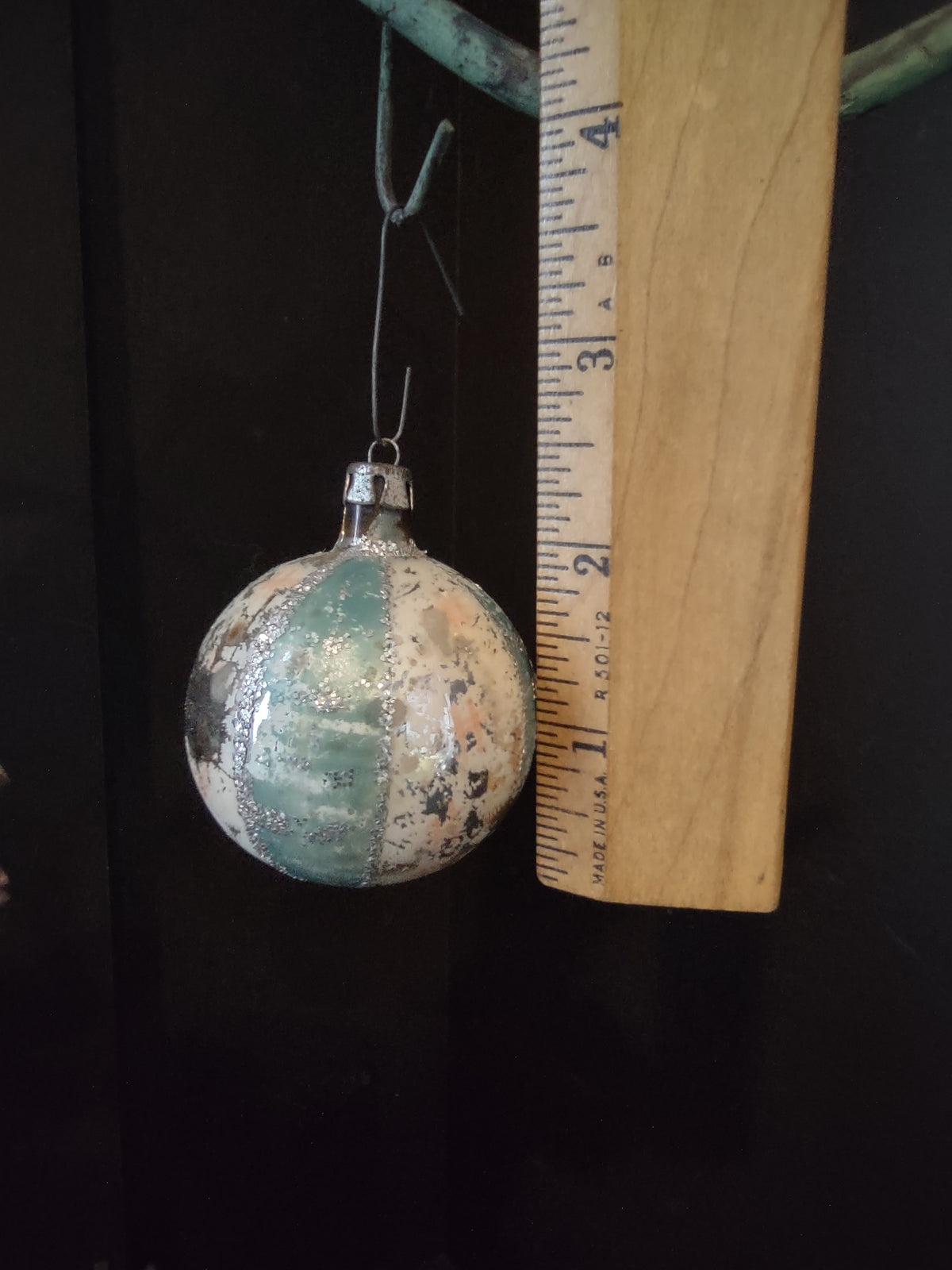 Vintage 2" Silver Glass Christmas Ornament Broken at Top [8079n]