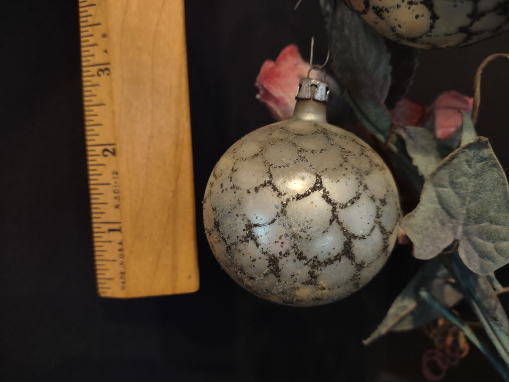 Vintage Silvered Mercury Glass 7-Ball Christmas Ornament Set, Poland 2 in [8080]