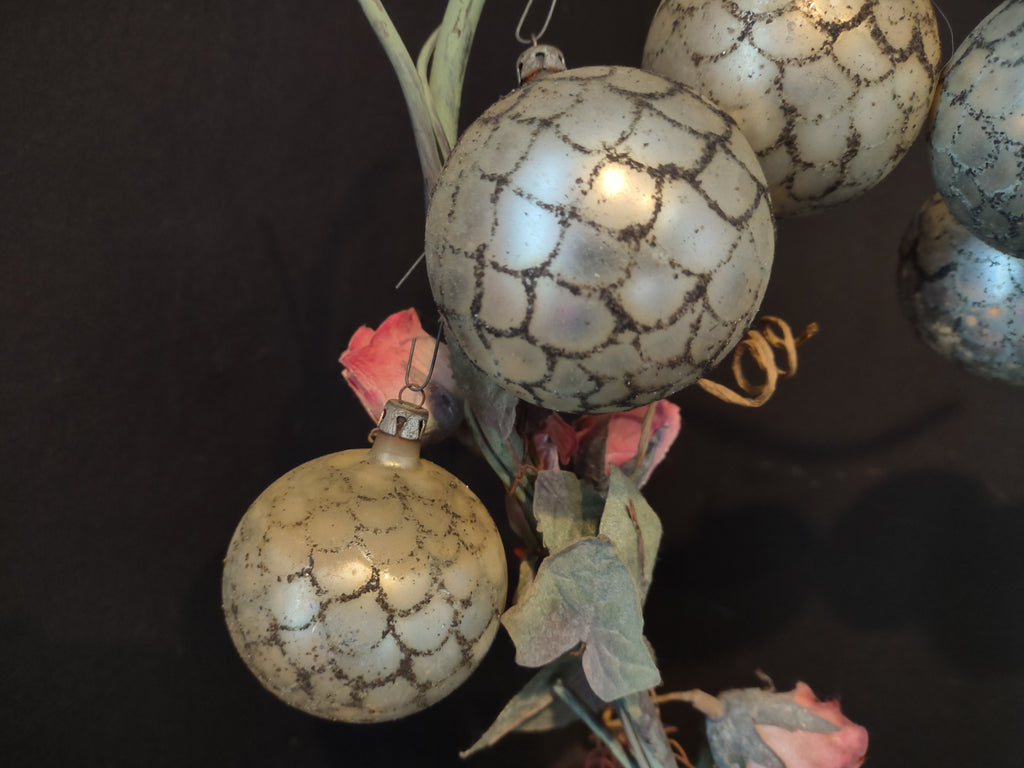 Vintage Silvered Mercury Glass 7-Ball Christmas Ornament Set, Poland 2 in [8080]