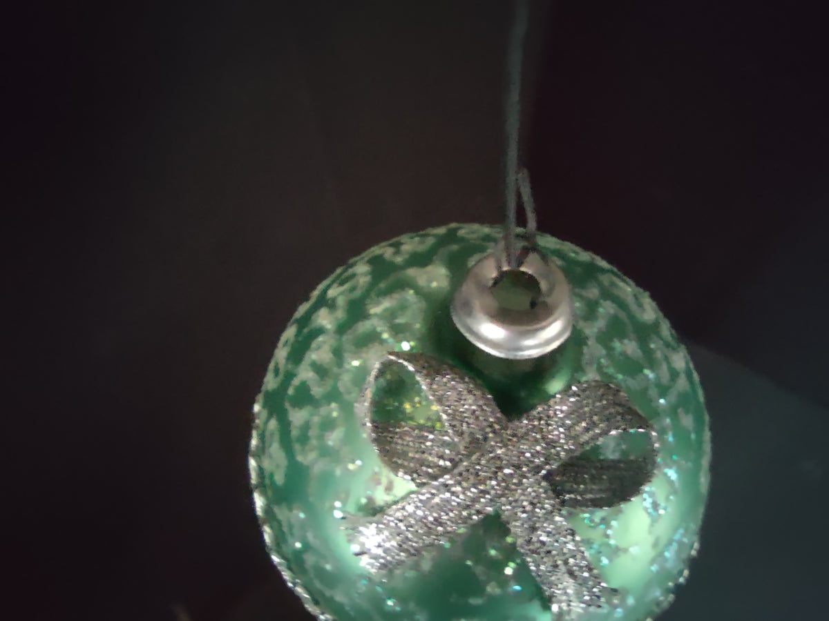 Vintage Green Christmas Ornament, Silver Bow & Trim, Merry Christmas [8082]
