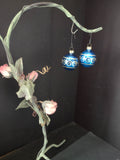 Vintage Rauch Blue Christmas Ornaments Gold Scrollwork Pair Set 1.5 Inch [8084]