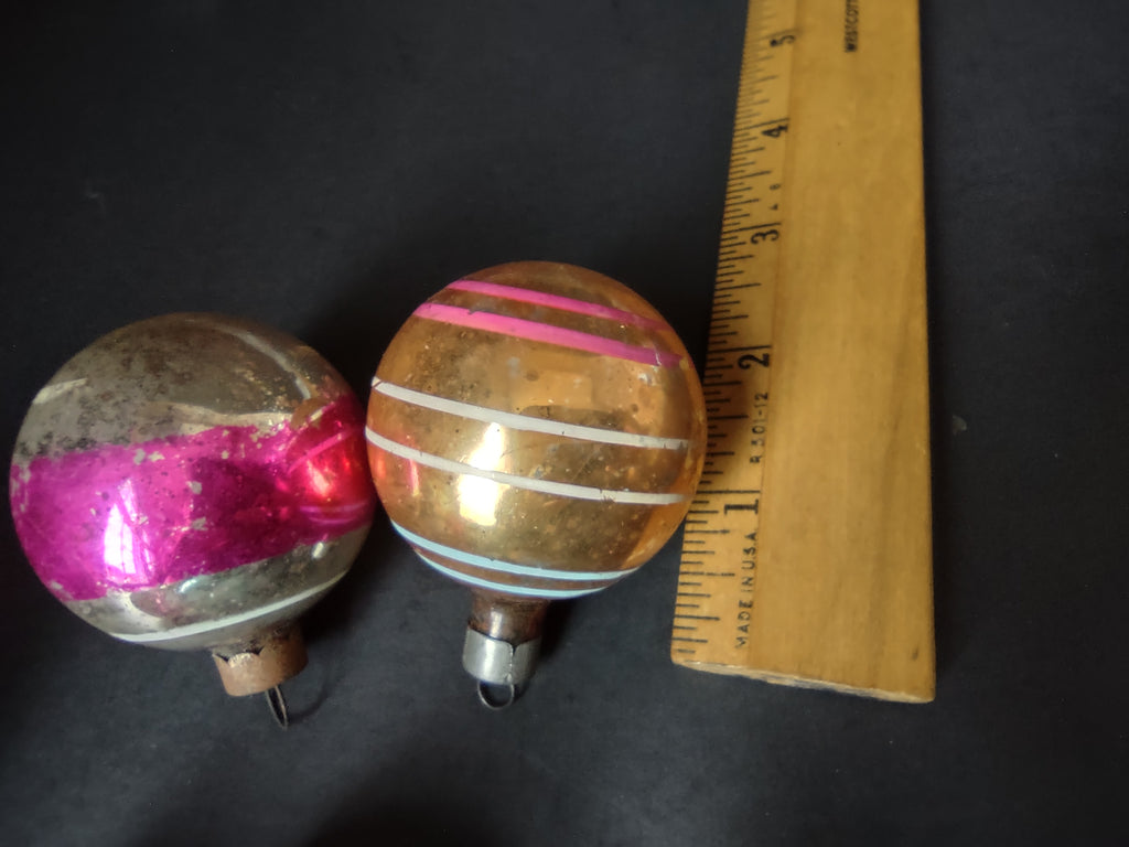 Vintage Christmas Ornaments Set of 7 Blue Pink Premier Shiny Brite Indent[8085]