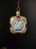 Vintage West Germany Christmas Ornament Peace Dove Red Gold Square 2 Inch [8089]