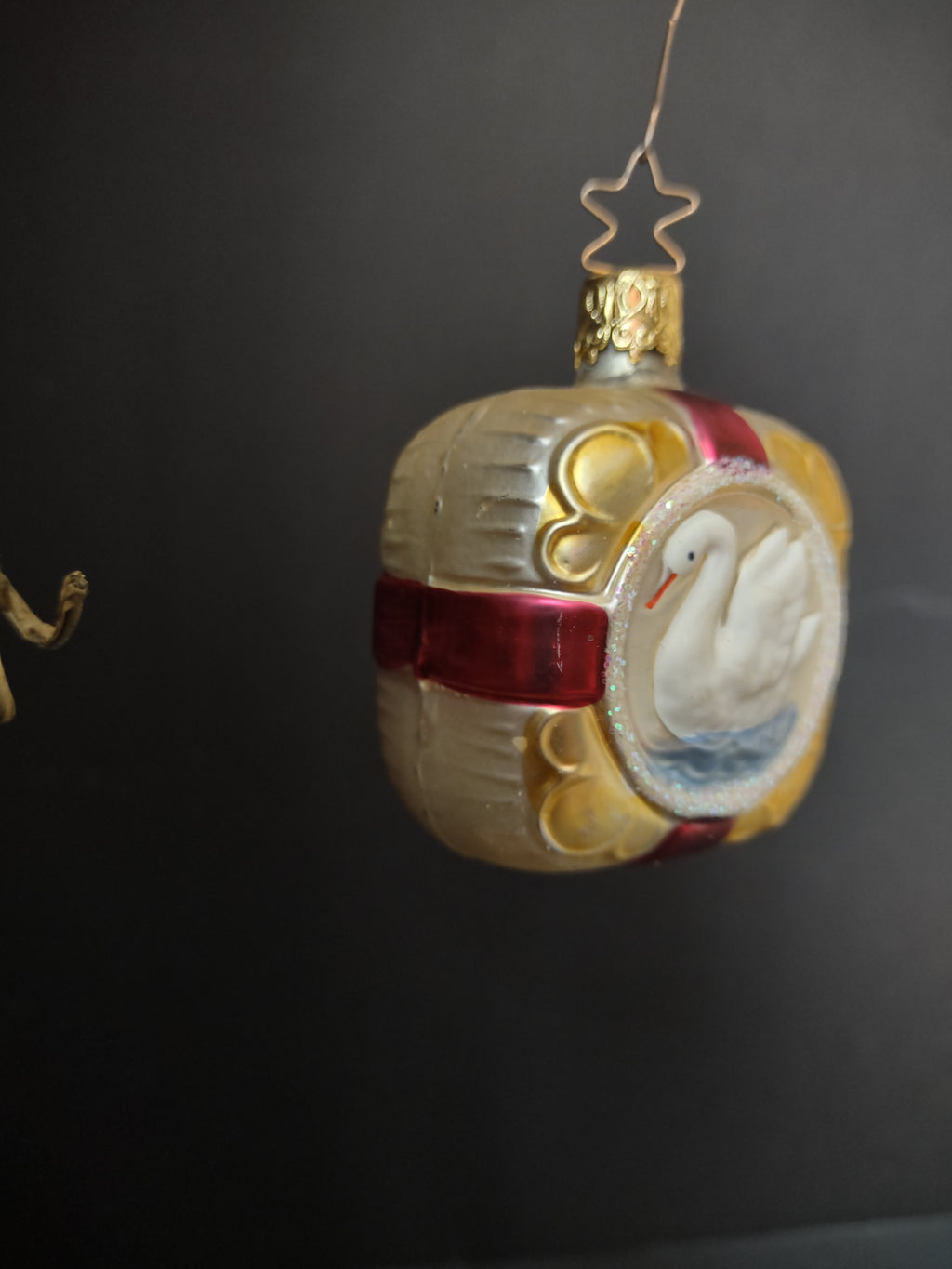Vintage West Germany Christmas Ornament Peace Dove Red Gold Square 2 Inch [8089]