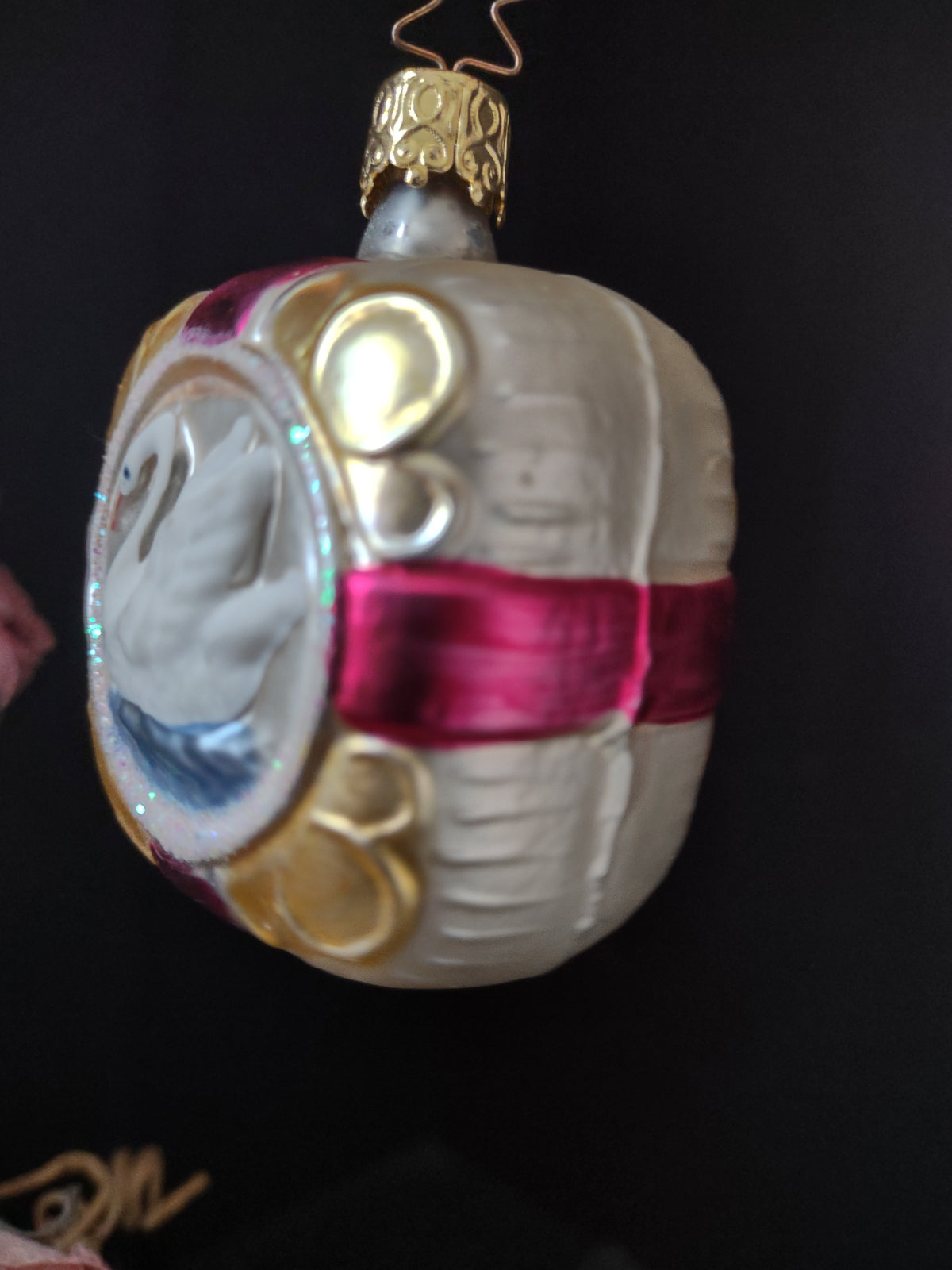 Vintage West Germany Christmas Ornament Peace Dove Red Gold Square 2 Inch [8089]