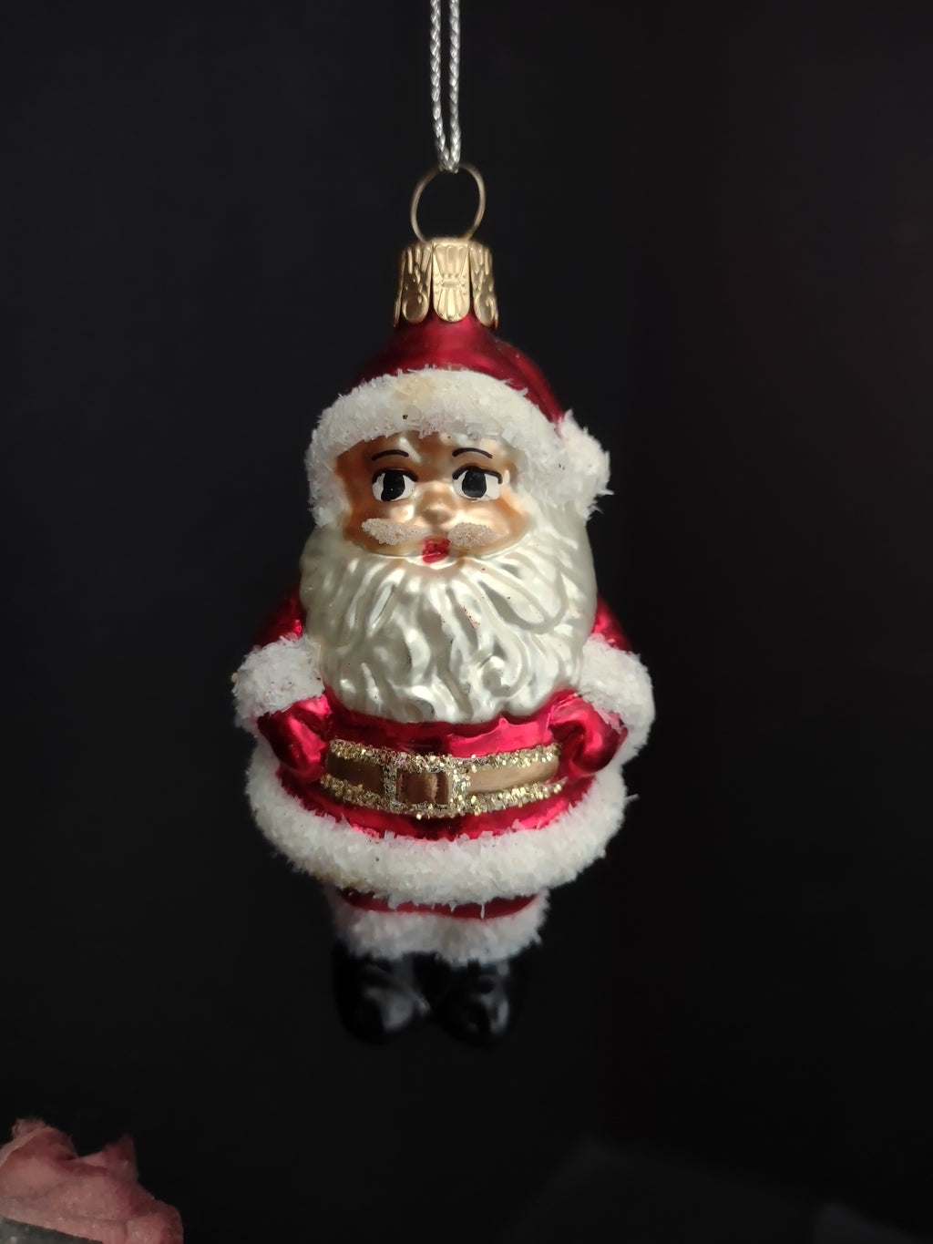 Vintage Christmas Glass Flocked Ornament Santa  [8090]