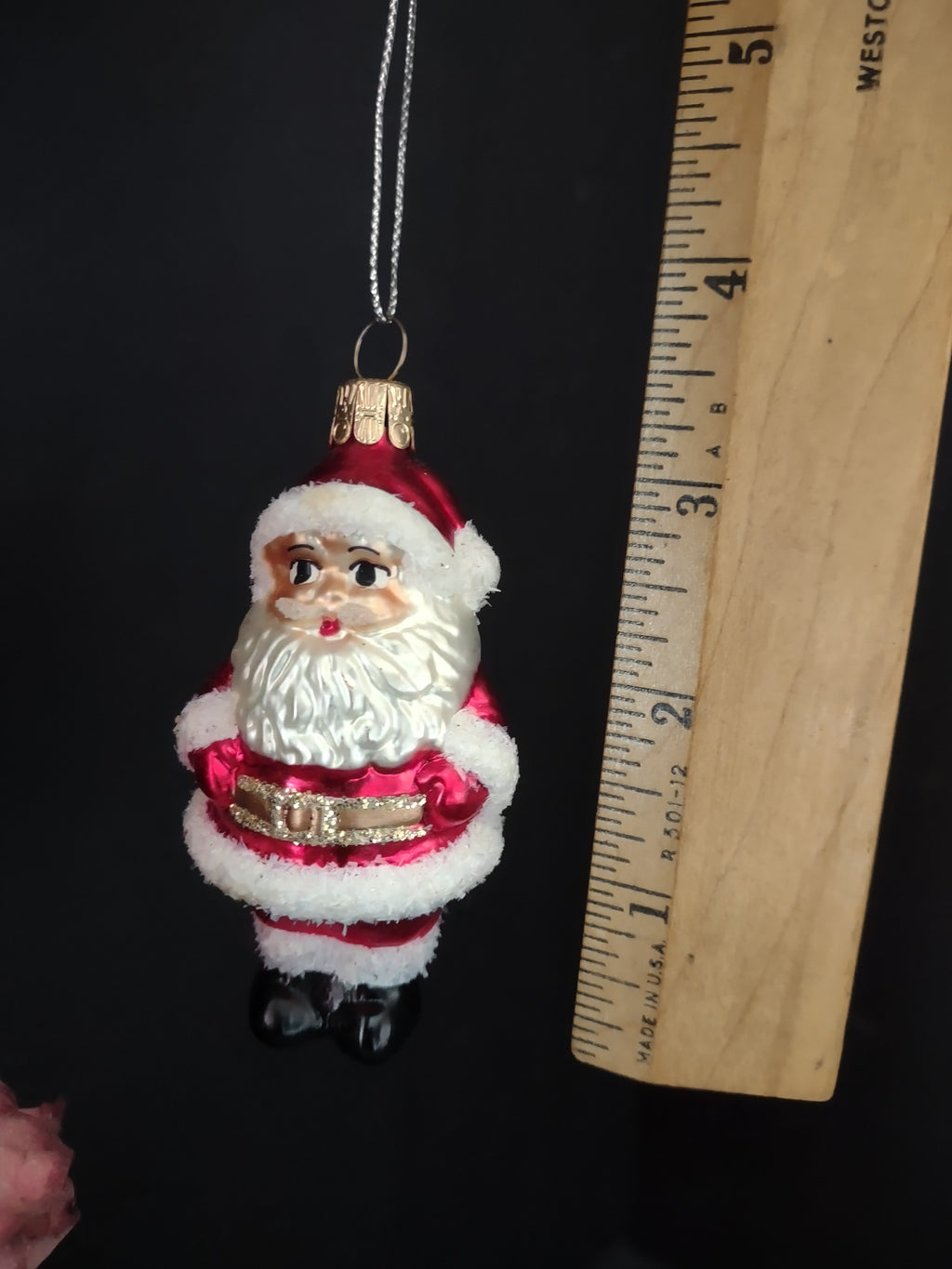 Vintage Christmas Glass Flocked Ornament Santa  [8090]
