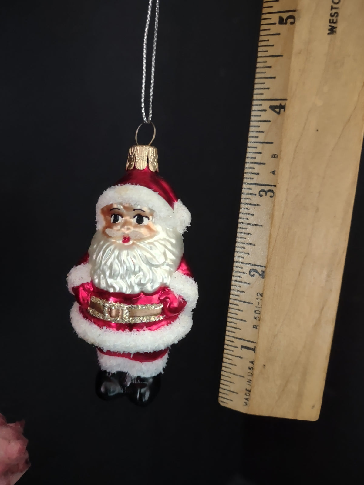 Vintage Christmas Glass Flocked Ornament Santa  [8090]