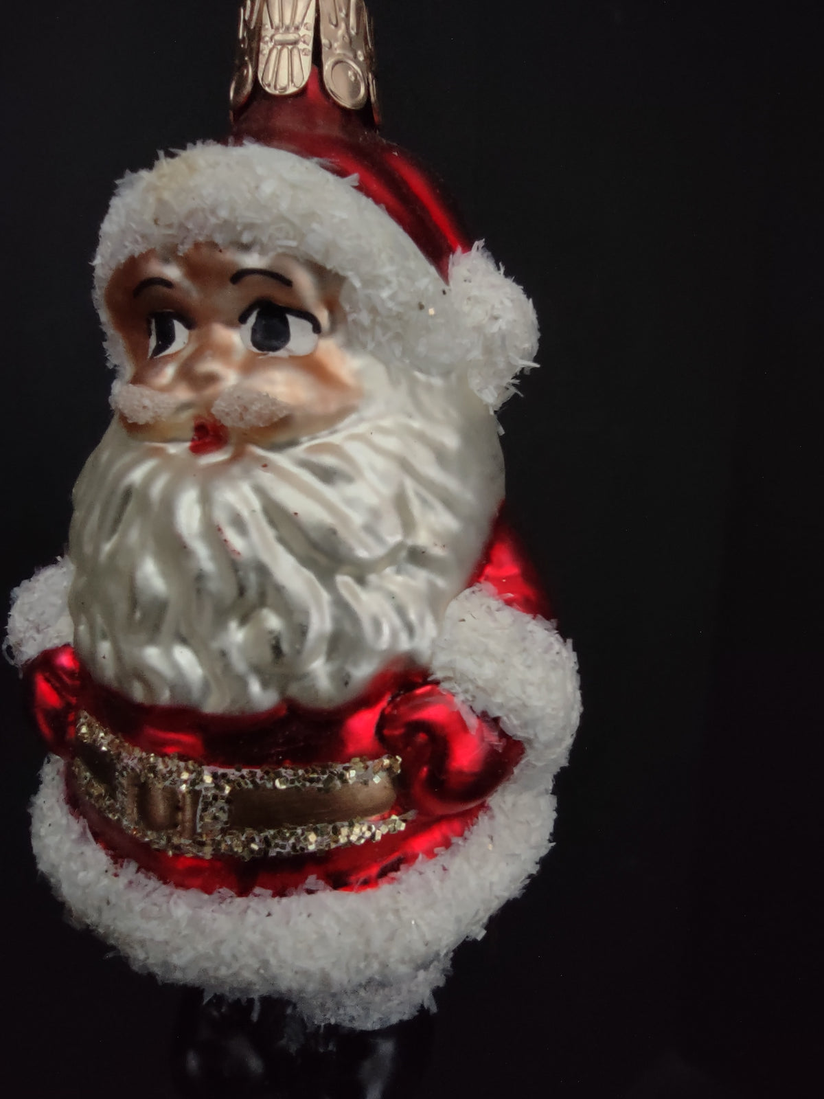 Vintage Christmas Glass Flocked Ornament Santa  [8090]