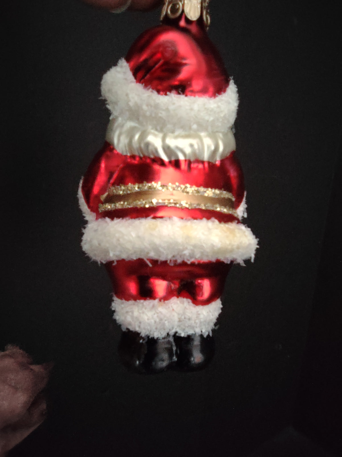 Vintage Christmas Glass Flocked Ornament Santa  [8090]