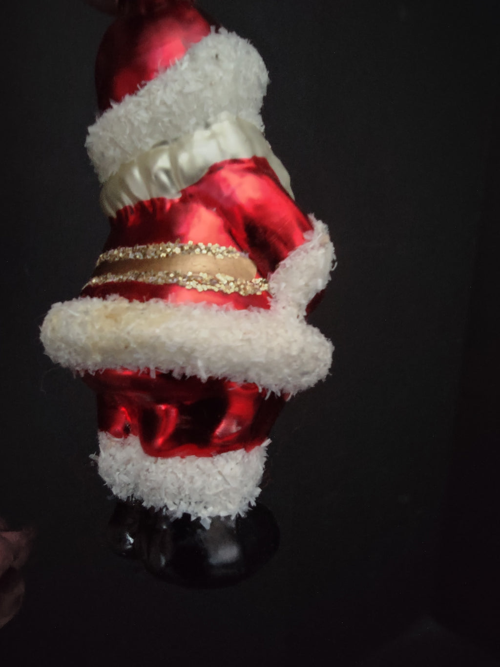 Vintage Christmas Glass Flocked Ornament Santa  [8090]