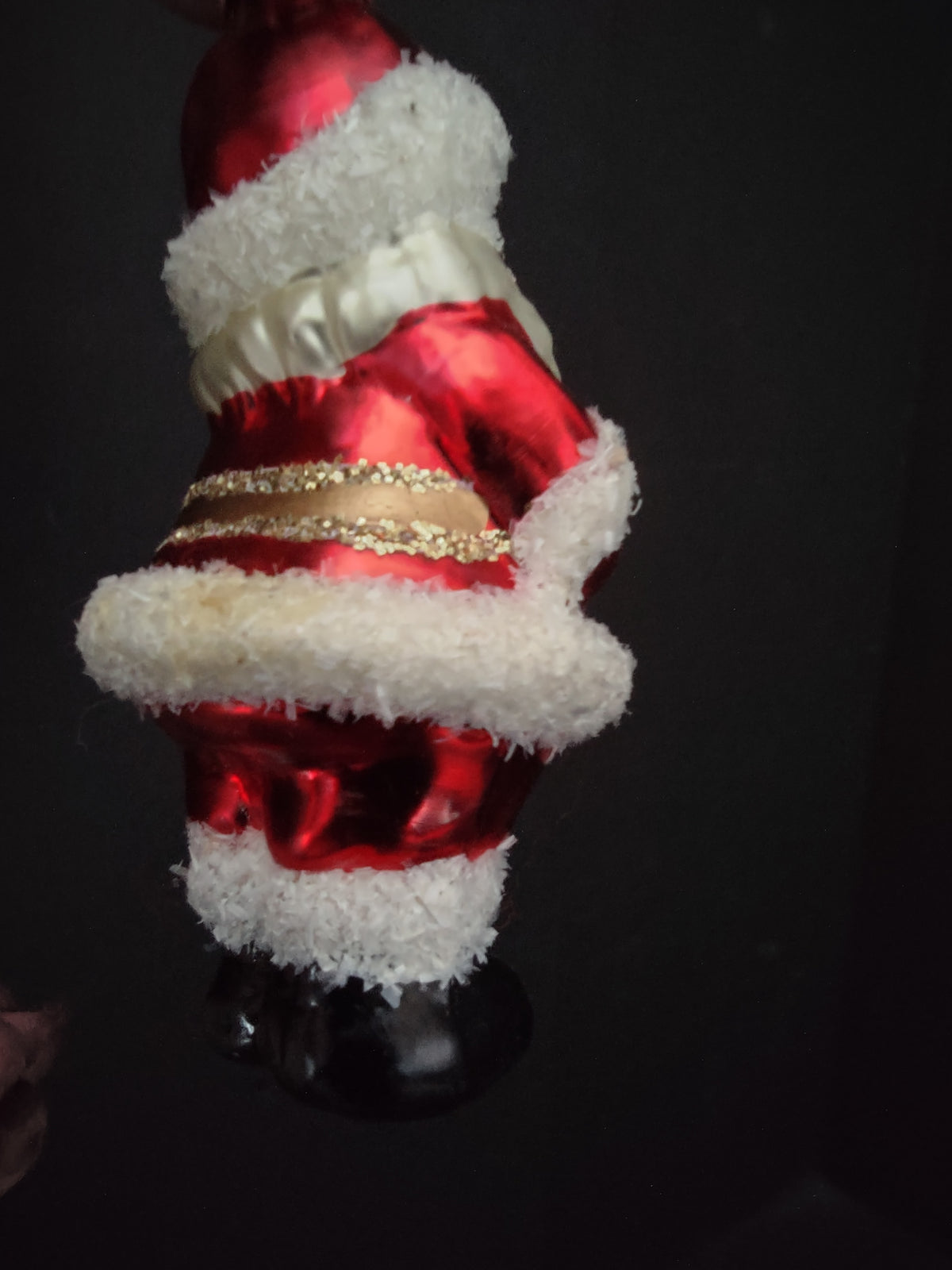 Vintage Christmas Glass Flocked Ornament Santa  [8090]