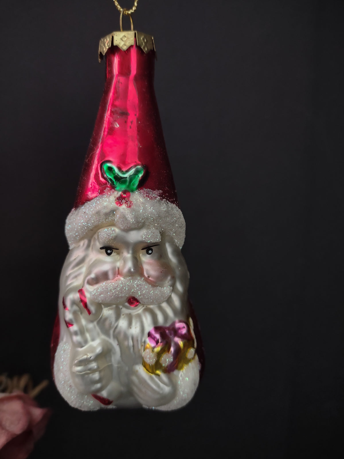 Vintage Christmas Glass Ornament Santa Red White Glitter Gift 3D Figure Holiday [8091]