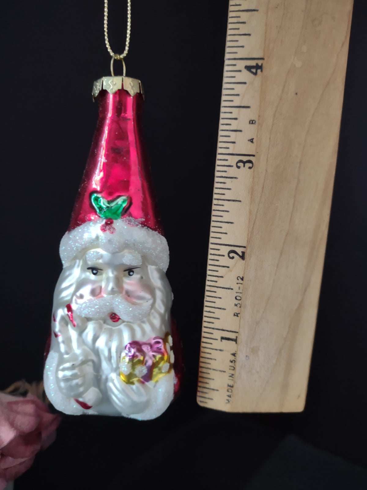 Vintage Christmas Glass Ornament Santa Red White Glitter Gift 3D Figure Holiday [8091]
