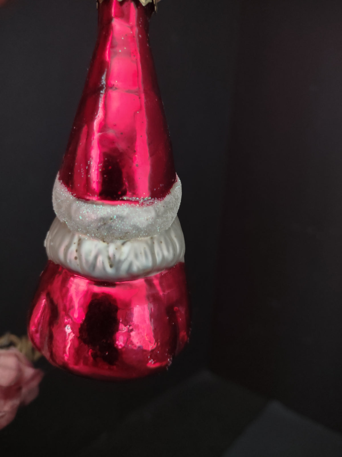 Vintage Christmas Glass Ornament Santa Red White Glitter Gift 3D Figure Holiday [8091]