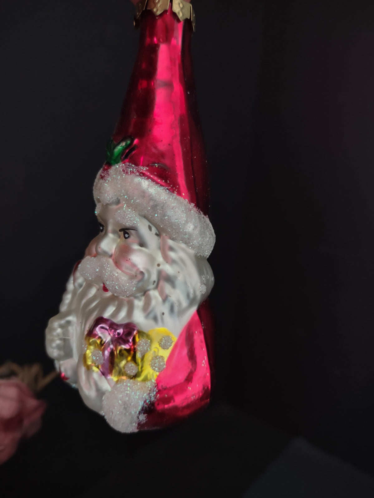 Vintage Christmas Glass Ornament Santa Red White Glitter Gift 3D Figure Holiday [8091]