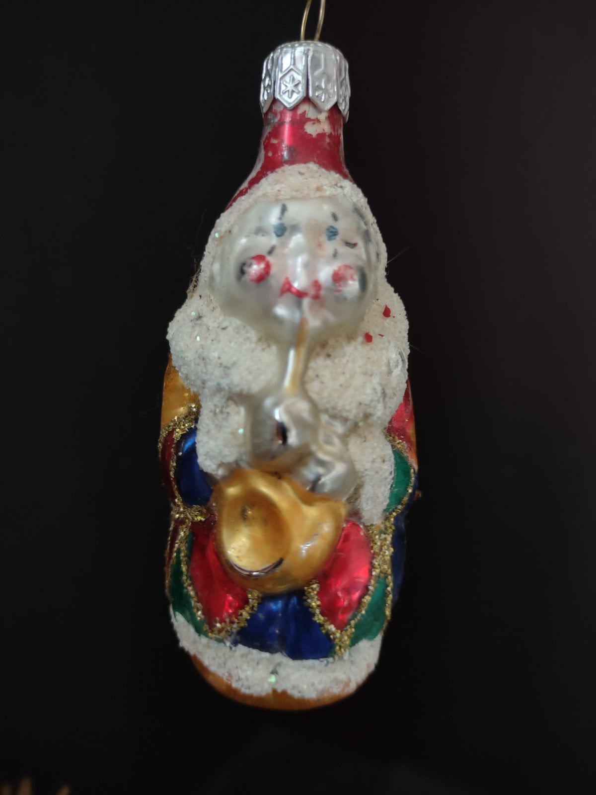 Vintage Poland Glass Clown Christmas Ornament Red Green Blue Gold 3 Inch [8093]