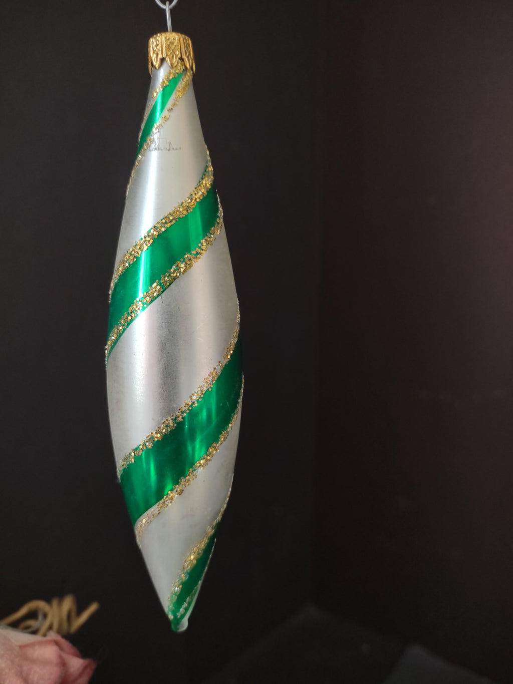 Vintage Columbia Christmas Ornament Green White Silver Gold Icicle 4 Inch [8094]