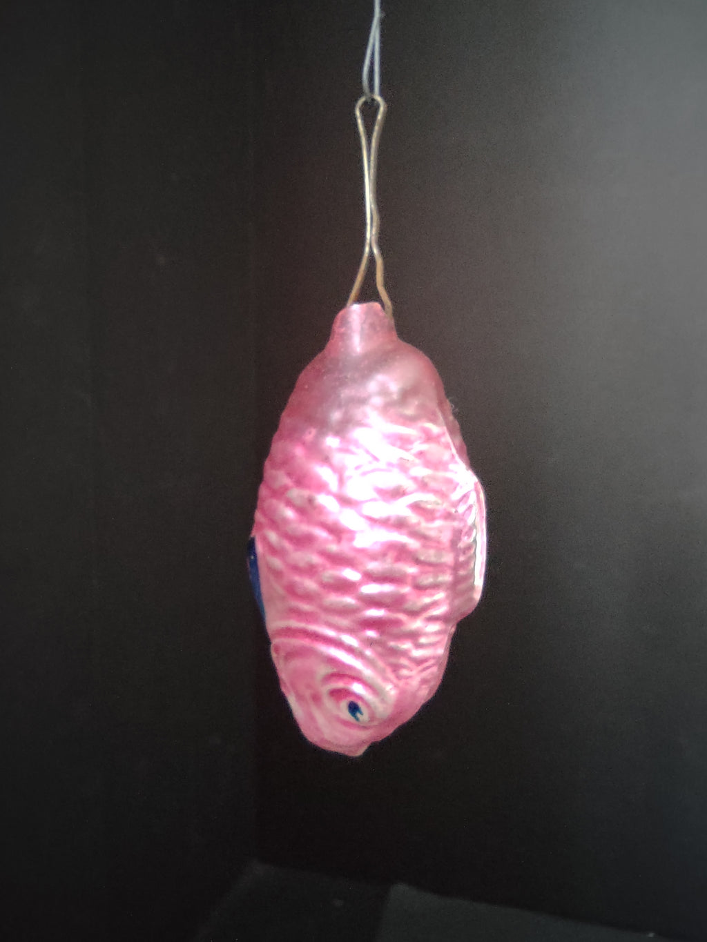 Vintage Pink Glass Christmas Ornament Ribbed Textured Imperfect [8095]
